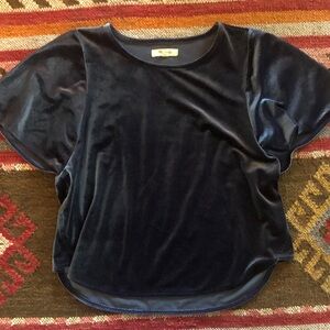 Madewell Navy Velvet Short Flutter Sleeve Top XS